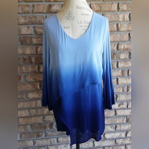 Chico's Umbree Blue V-neck Asymmetrical Hem Top.